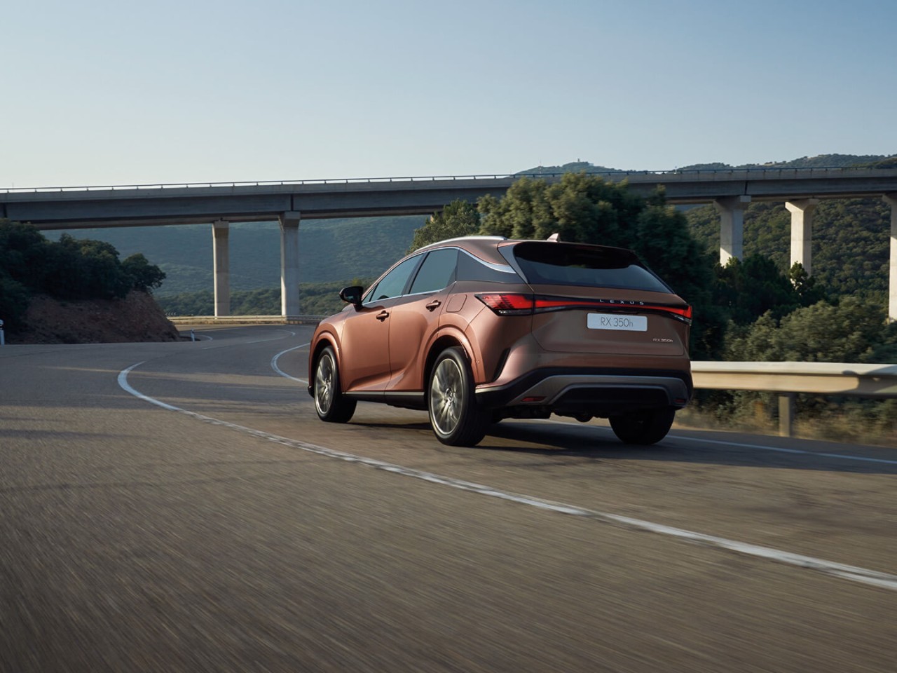 Rear view of the Lexus RX driving on a road