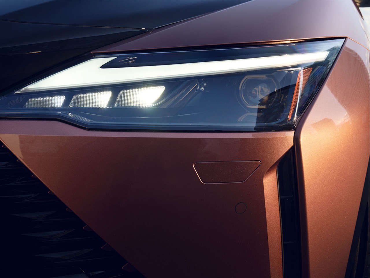 Close-up of the Lexus RZ LED headlight