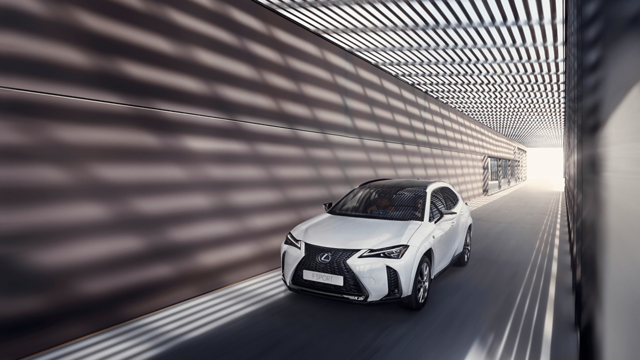  An angled front view of a Lexus UX