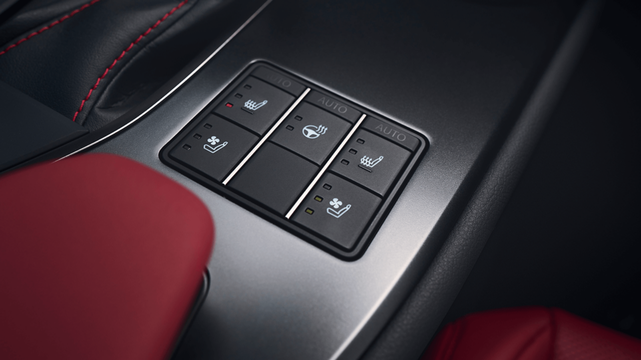  A close-up of a control panel inside a Lexus UX